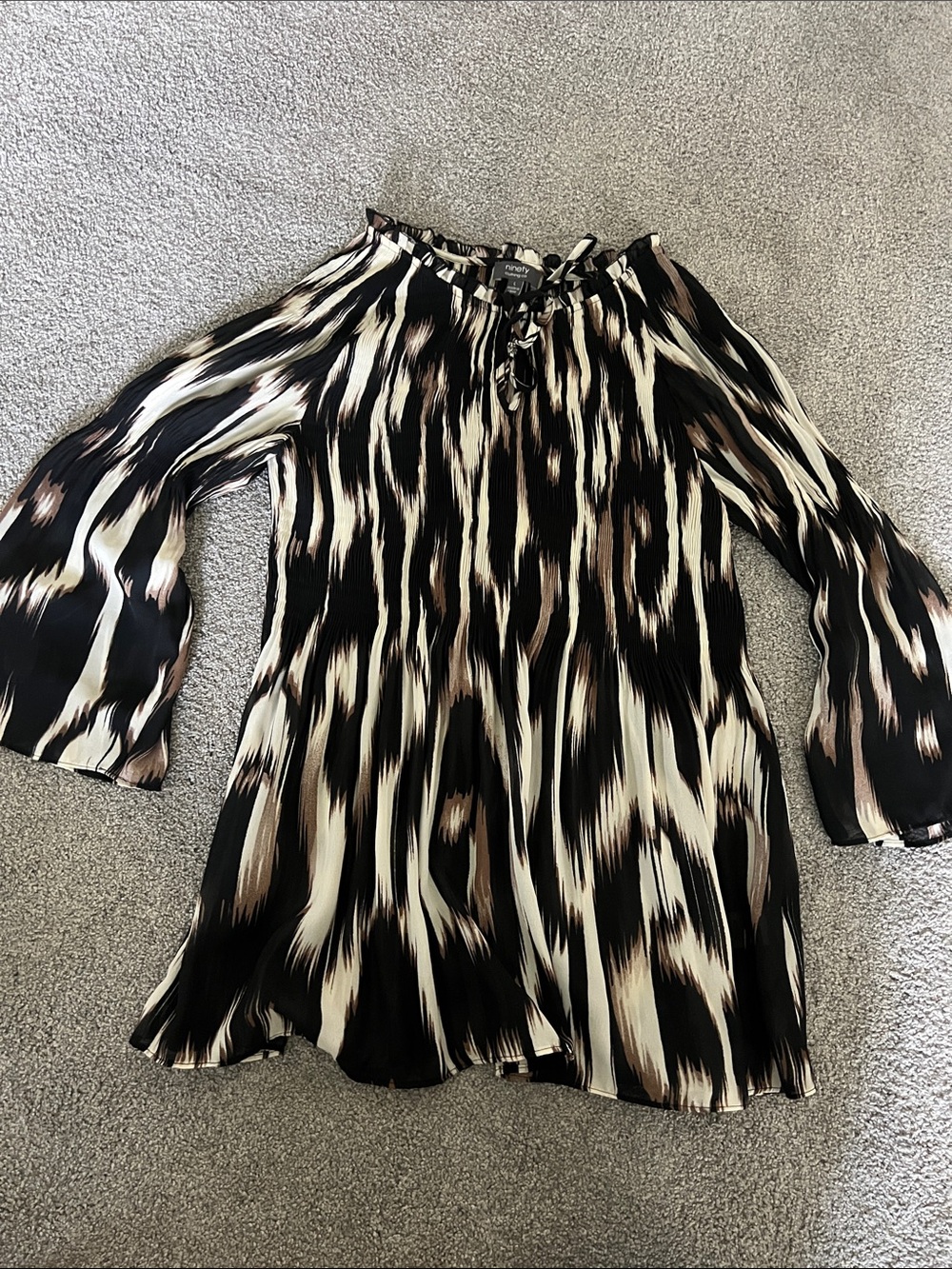 Ninety Black Cream Brown Patterned Off-Shoulder Blouse